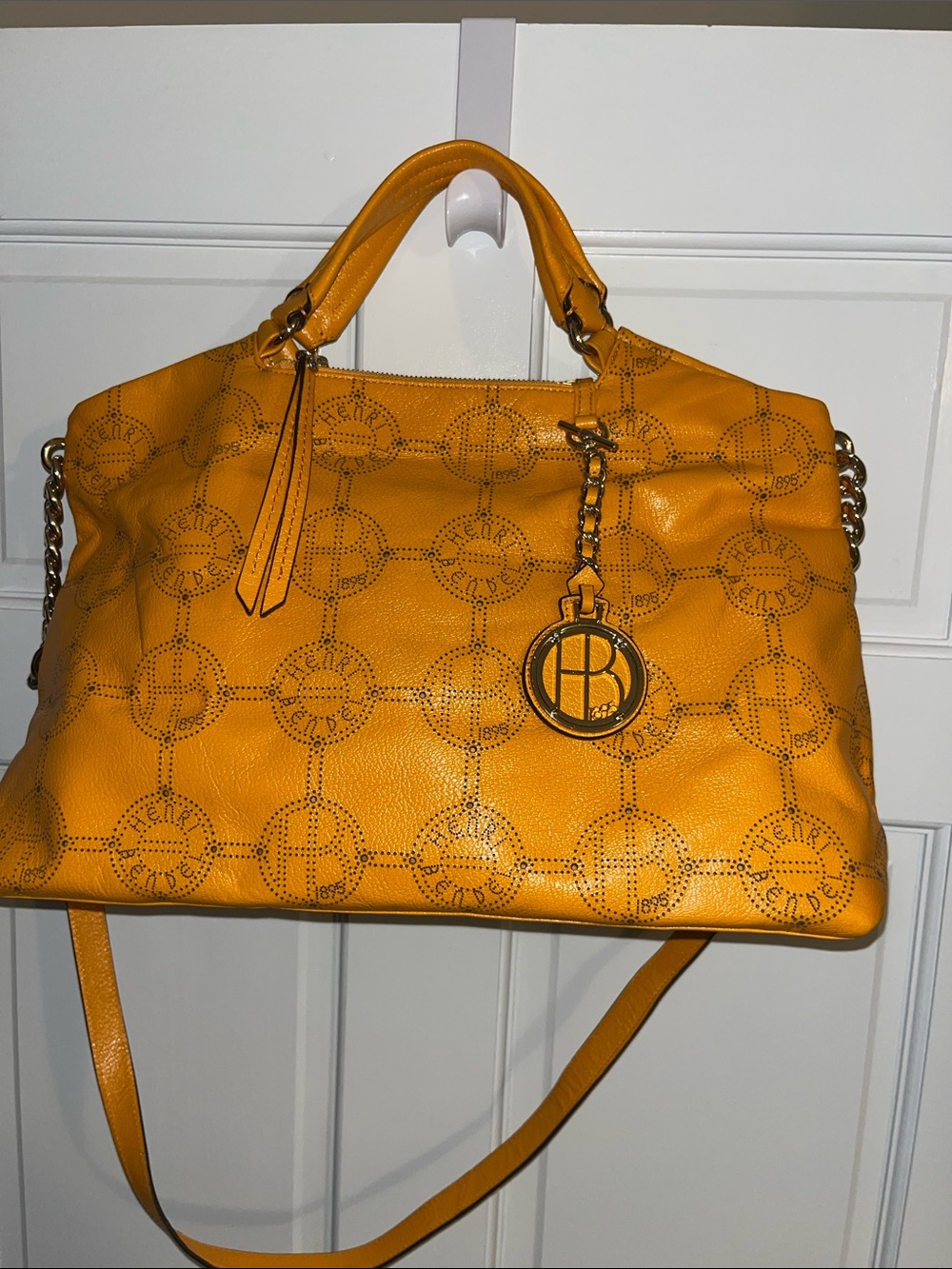 Henri Bendel Yellow Perforated Leather Tote Bag with Pendant Charm